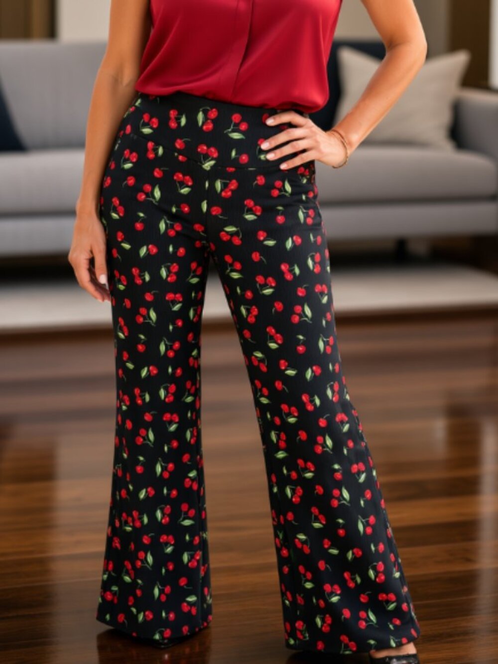 Medium Women's Black Cherry Pants Bell Bottoms Soft Stretchy M 8-10